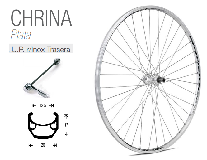 RUEDA BICICLETA TRASERA 700-20-23-C ROSCA CHRINA PLATA